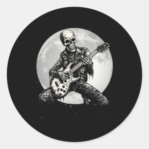 Skeleton Spelen Gitaar Punk Rock Muziek Halloween Ronde Sticker