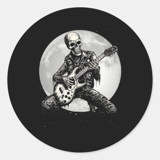 Skeleton Spelen Gitaar Punk Rock Muziek Halloween Ronde Sticker (Voorkant)