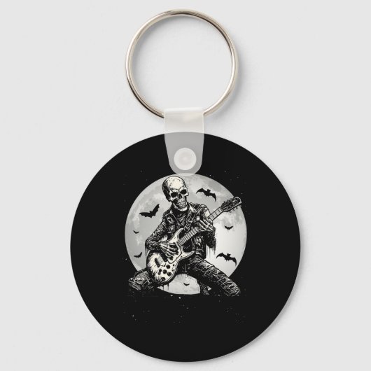 Skeleton Spelen Gitaar Punk Rock Muziek Halloween Sleutelhanger (Voorkant)