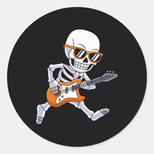 Skeleton spelen gitaar Rock and Roll Boys Kinder Ronde Sticker (Voorkant)