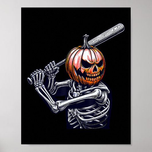 Skeleton spelen honkbalspeler Halloween Poster (Voorkant)
