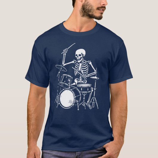 Skeleton spelen van de drums kunstwerk t-shirt (Voorkant)