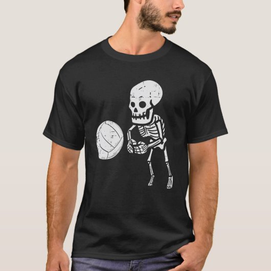 Skeleton spelen Volleybal Grappig Halloween T-shirt (Voorkant)