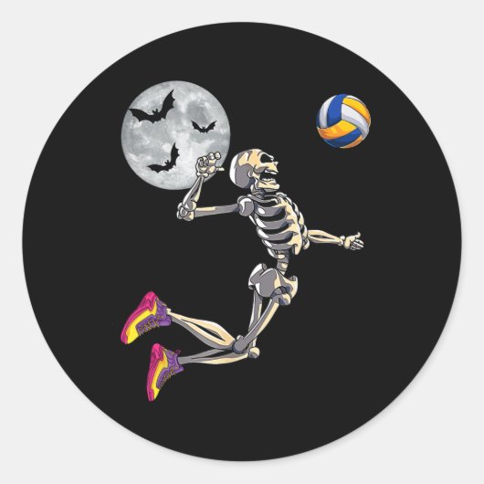 Skeleton spelen volleybal Happy Halloween Day Bo Ronde Sticker (Voorkant)