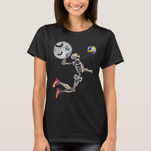 Skeleton spelen volleybal Happy Halloween Day Bo T-shirt (Voorkant)