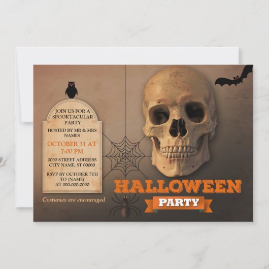 Skeleton Spider Halloween Invitation Kaart (Voorkant)