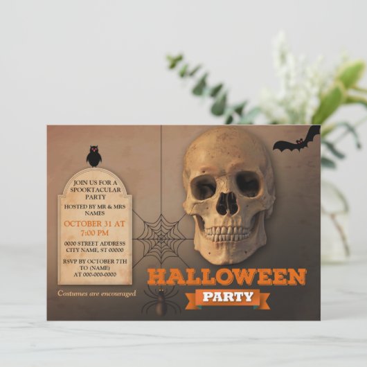 Skeleton Spider Halloween Invitation Kaart (Staand voorkant)