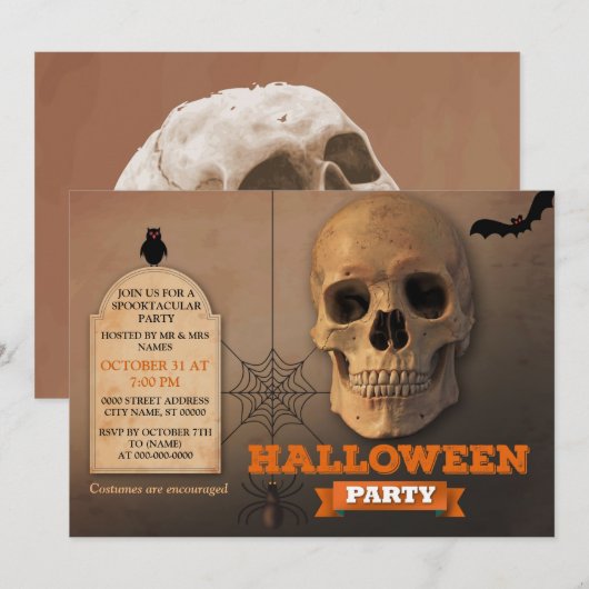 Skeleton Spider Halloween Invitation Kaart (Voorkant / Achterkant)