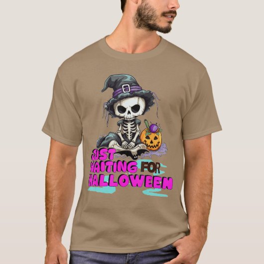 Skeleton spooky vibe summer funny just waiting for t-shirt (Voorkant)