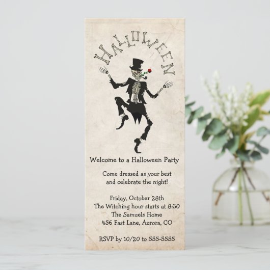 Skeleton Steampunk Halloween Bachelor B-day Party Kaart (Staand voorkant)