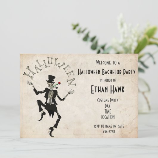 Skeleton Steampunk Halloween Bachelor B-day Party Kaart (Staand voorkant)