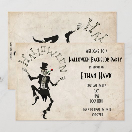 Skeleton Steampunk Halloween Bachelor B-day Party Kaart (Voorkant / Achterkant)