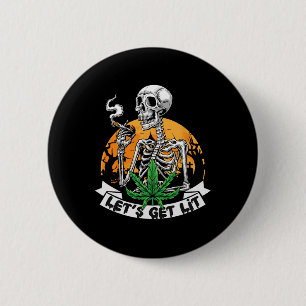 Skeleton Stoner Roken Wiet Laten we verlicht Hallo Ronde Button 5,7 Cm