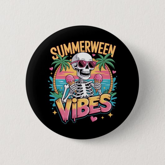 Skeleton Summerween Vibes IceCream Ronde Button 5,7 Cm (Voorkant)
