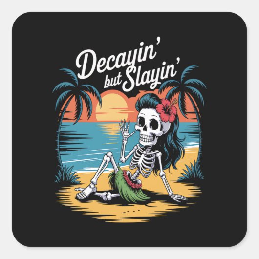 Skeleton Summerween Vierkante Sticker (Voorkant)
