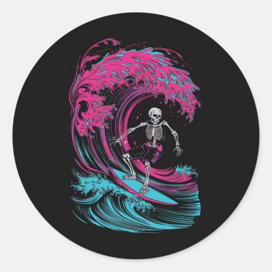 Skeleton surfen _3 ronde sticker (Voorkant)