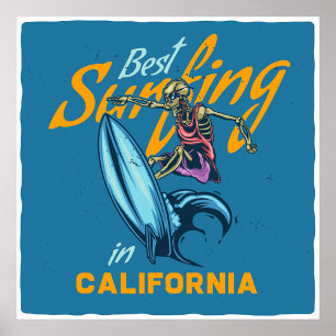  Skeleton Surfen Californië Beach Poster