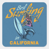  Skeleton Surfen Californië Beach Vierkante Sticker (Voorkant)