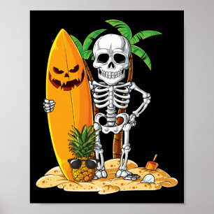 Skeleton surfen Halloween Hawaï Hawaiaanse mannen Poster