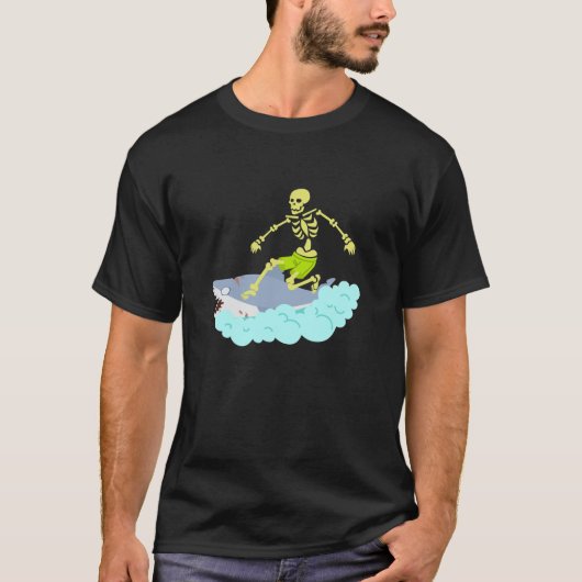 Skeleton Surfen Halloween T-shirt Zombie Shark Fun (Voorkant)