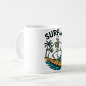 Skeleton Surfen Retro Beach Wave Design Koffiemok (Voorkant links)