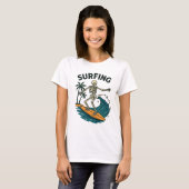 Skeleton Surfen Retro Beach Wave Design T-shirt (Voorkant volledig)