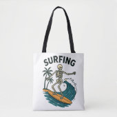 Skeleton Surfen Retro Beach Wave Design Tote Bag (Voorkant)
