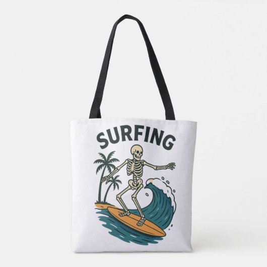 Skeleton Surfen Retro Beach Wave Design Tote Bag (Achterkant)