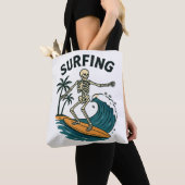 Skeleton Surfen Retro Beach Wave Design Tote Bag (Dichtbij)