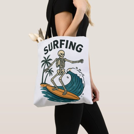 Skeleton Surfen Retro Beach Wave Design Tote Bag (Dichtbij)