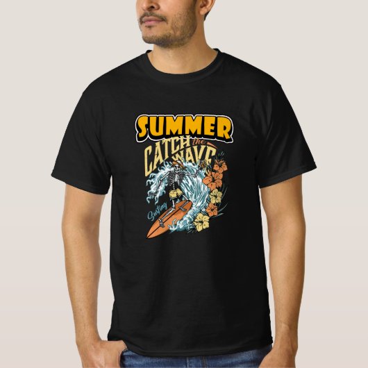 Skeleton Surfer - Catch the Wave Summer T-shirt (Voorkant)