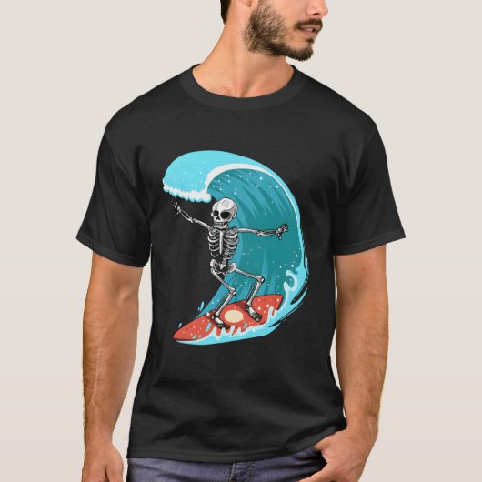Skeleton Surfer Halloween Funny Wave Surfing Surf T-shirt (Voorkant)