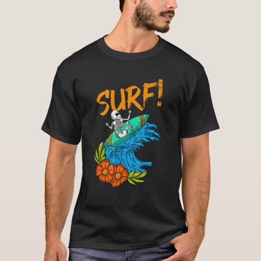 Skeleton Surfer  Hawaii Waves Surf Surfen T-shirt (Voorkant)