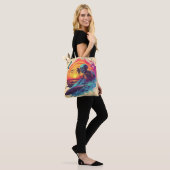 Skeleton Surfer Levendig Blauw Paarse Roze Tropisc Tote Bag (Op model)