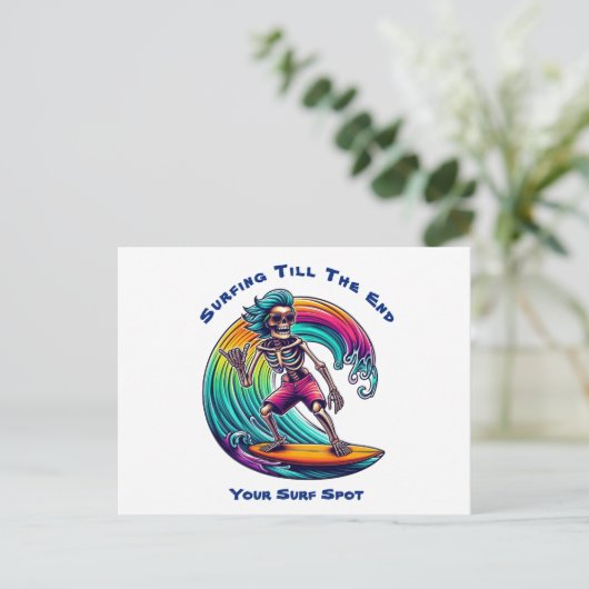 Skeleton Surfer Riding A Wave Briefkaart (Staand voorkant)