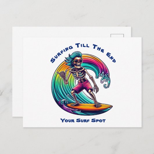 Skeleton Surfer Riding A Wave Briefkaart (Voorkant / Achterkant)