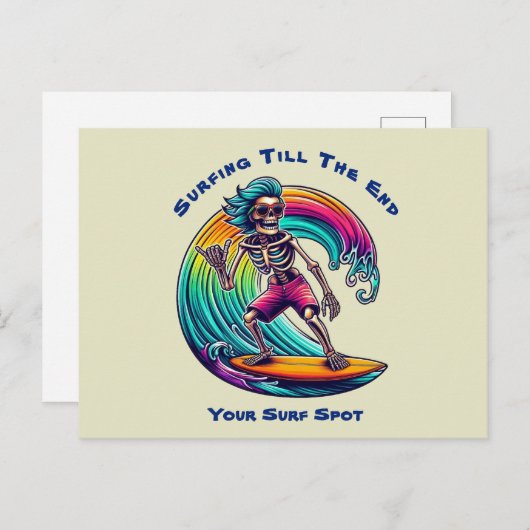 Skeleton Surfer Riding A Wave Briefkaart (Voorkant / Achterkant)