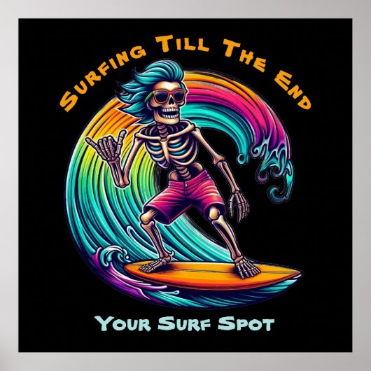 Skeleton Surfer Riding A Wave Poster (Voorkant)