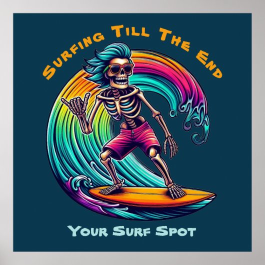 Skeleton Surfer Riding A Wave Poster (Voorkant)
