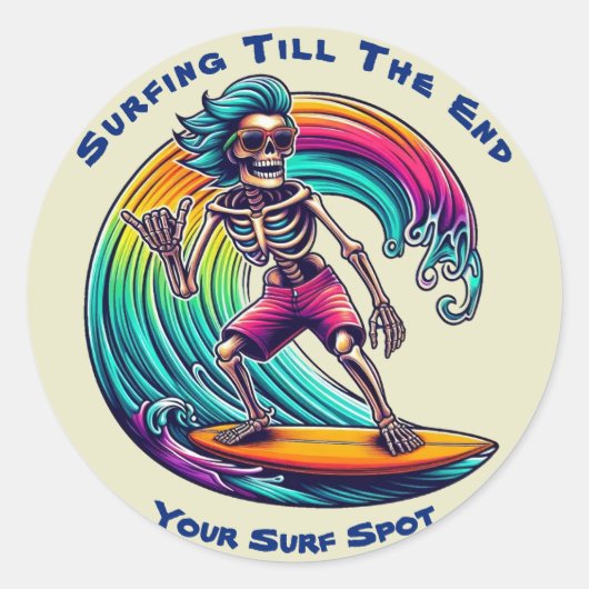 Skeleton Surfer Riding A Wave Ronde Sticker (Voorkant)