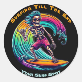 Skeleton Surfer Riding A Wave Ronde Sticker
