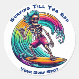 Skeleton Surfer Riding A Wave Ronde Sticker