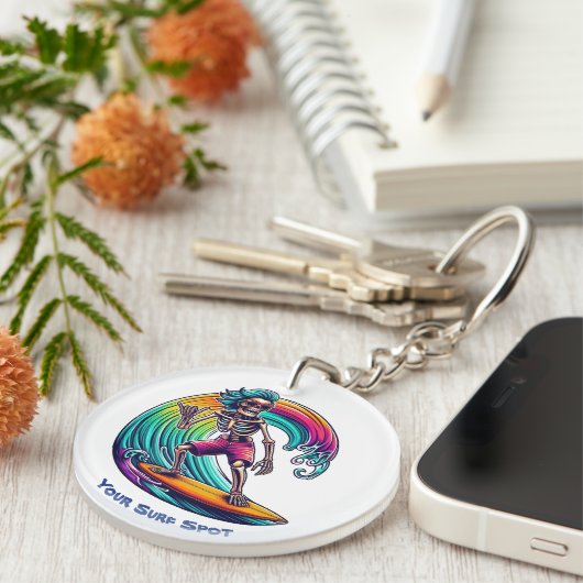 Skeleton Surfer Riding A Wave Sleutelhanger (Voorkant Rechts)