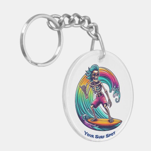 Skeleton Surfer Riding A Wave Sleutelhanger (Voorkant Links)