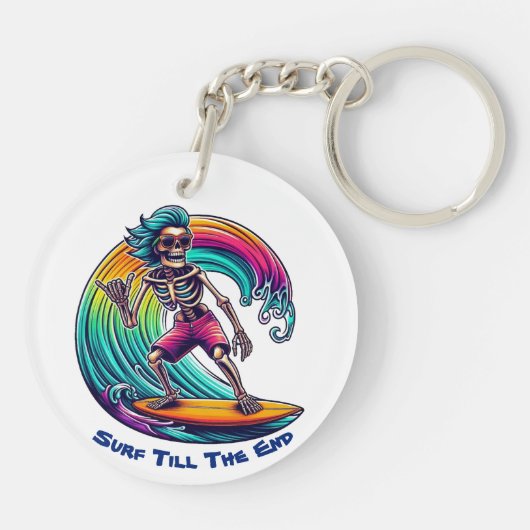 Skeleton Surfer Riding A Wave Sleutelhanger (Achterkant)