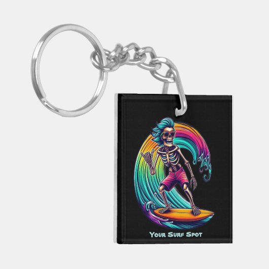 Skeleton Surfer Riding A Wave Sleutelhanger (Voorkant Links)