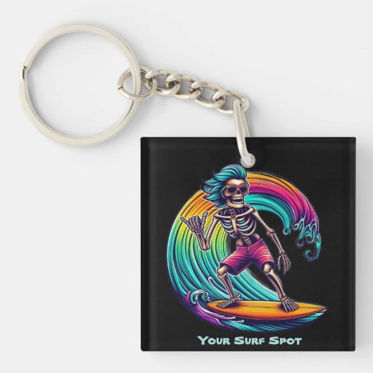 Skeleton Surfer Riding A Wave Sleutelhanger (Voorkant)