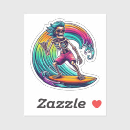 Skeleton Surfer Riding A Wave Sticker