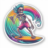Skeleton Surfer Riding A Wave Sticker (Voorkant)
