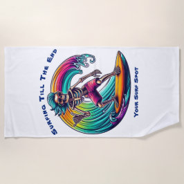 Skeleton Surfer Riding A Wave Strandlaken